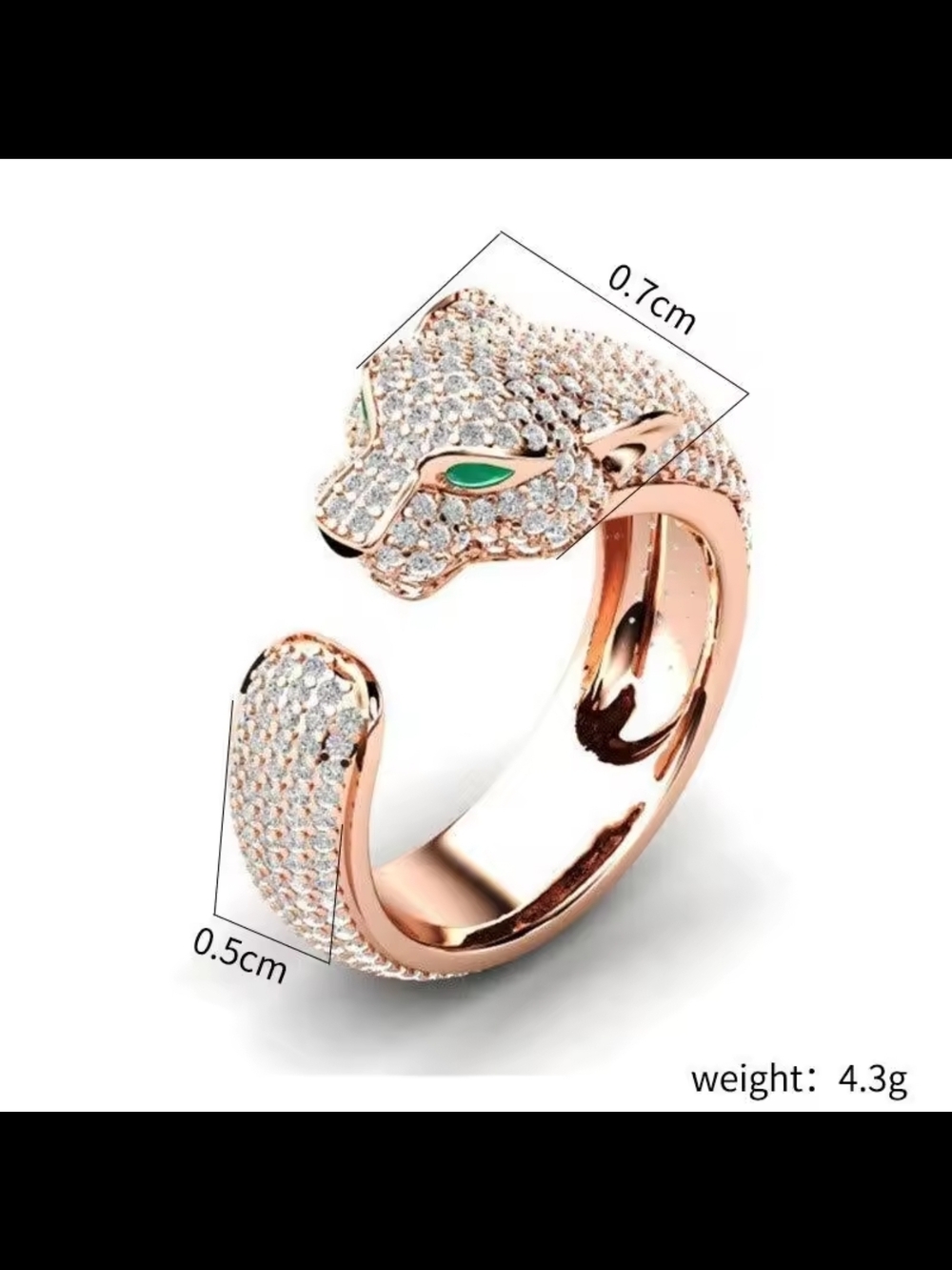 Vintage Rose Gold Panther Cuff Ring with Green Eyes - Women Jewelry - Picture 5 of 7